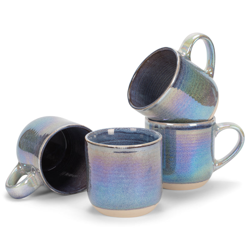 Purple Glossy Iridescent Rainbow Reactive Glaze 17 ounce Stoneware Coffee Cup Mugs Set of 4