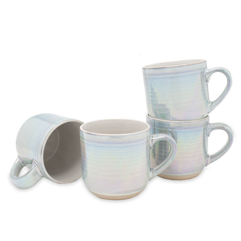 Elanze Designs White Glossy Iridescent Rainbow Reactive Glaze 17 ounce Stoneware Coffee Cup Mugs Set of 4