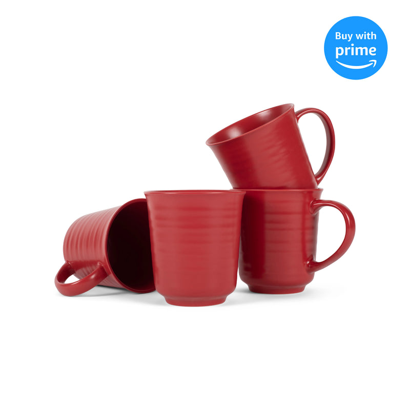 Elanze Designs Red Matte Glaze Finish 17 ounce Stoneware Coffee Cup Mugs Set of 4