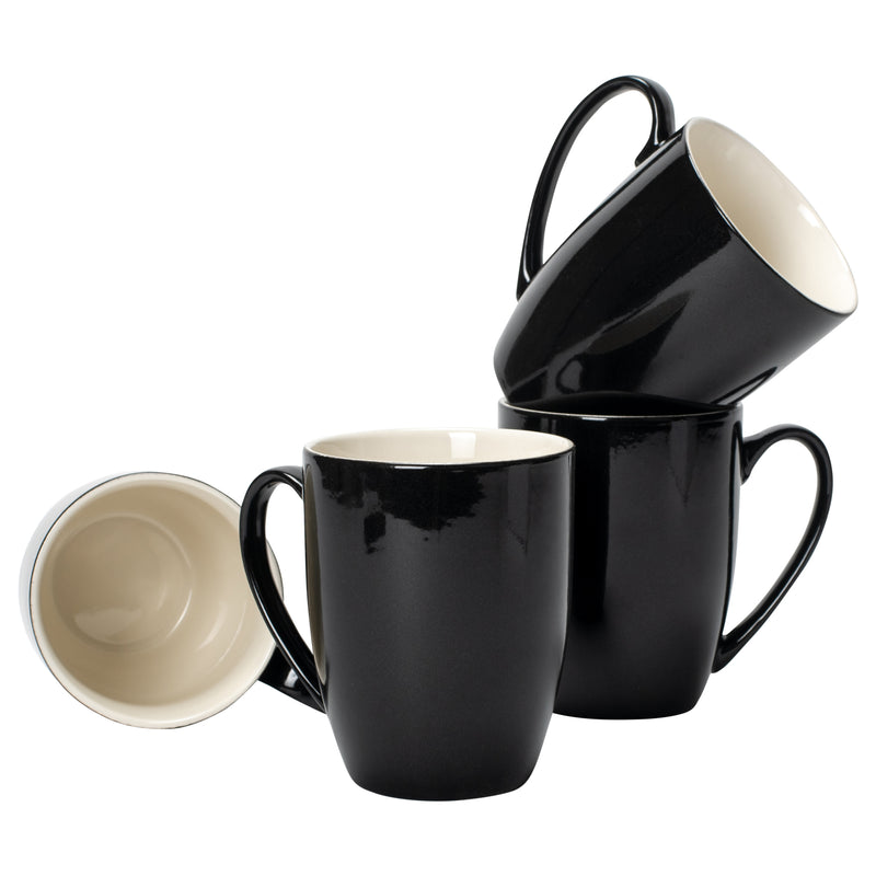 Black Glossy Finish 10 ounce New Bone China Coffee Cup Mugs Set of 4