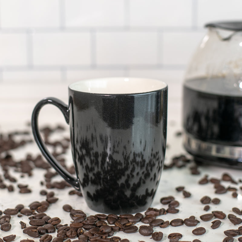 Black Glossy Finish 10 ounce New Bone China Coffee Cup Mugs Set of 4