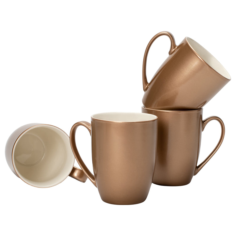 Bronze Tone Glossy Finish 10 ounce New Bone China Coffee Cup Mugs Set of 4
