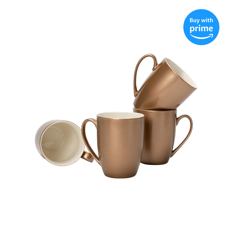 Bronze Tone Glossy Finish 10 ounce New Bone China Coffee Cup Mugs Set of 4