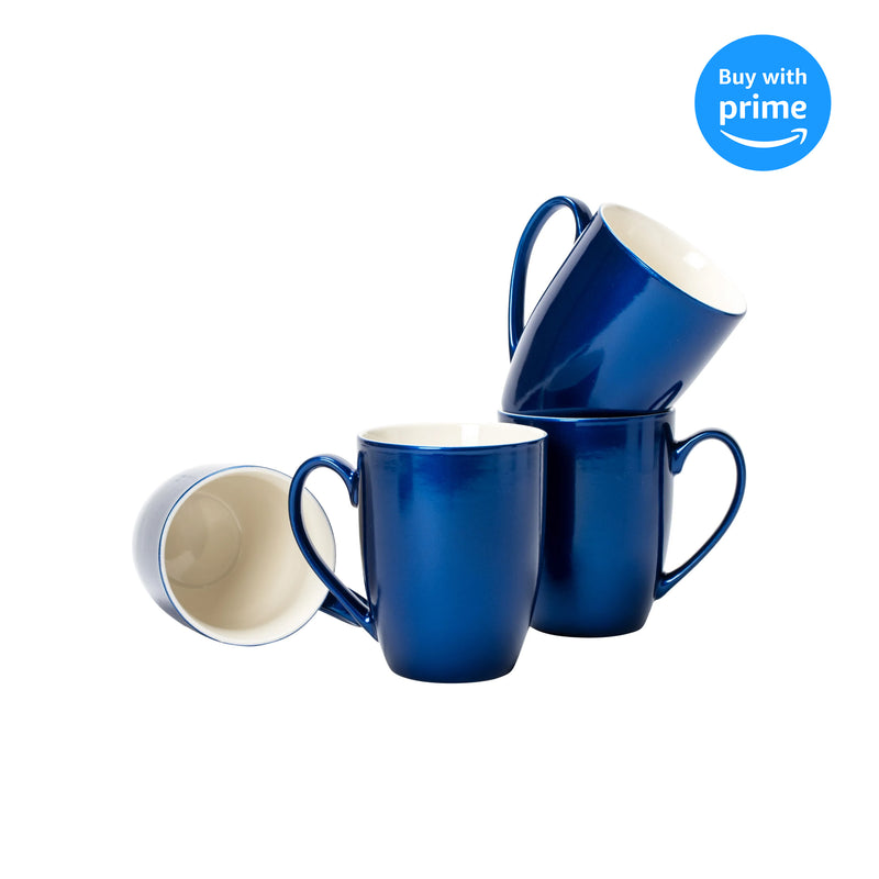 Navy Blue Glossy Finish 10 ounce New Bone China Coffee Cup Mugs Set of 4