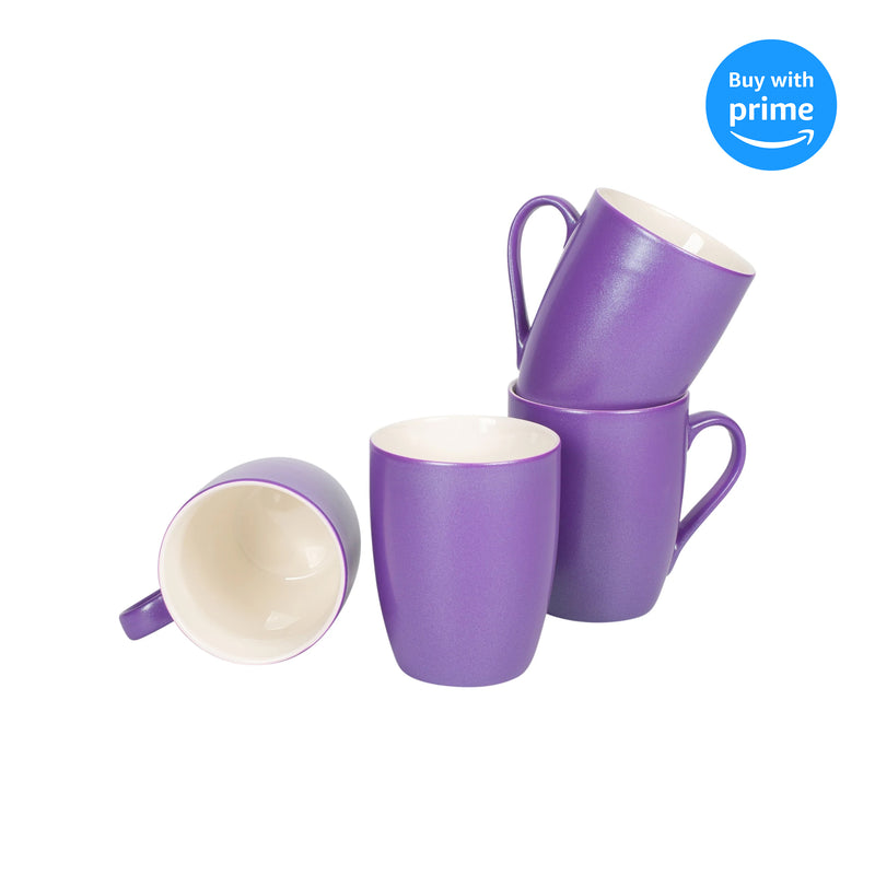 Passion Purple Glossy Finish 10 Oz. New Bone China Coffee Cup Mug Set of 4