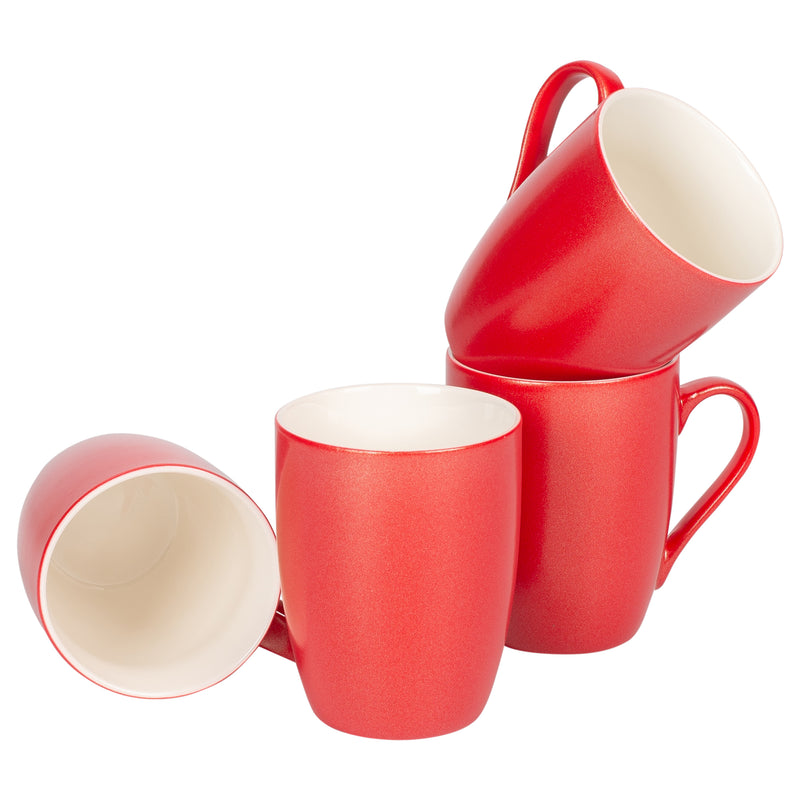 Crimson Red Glossy Finish 10 Oz. New Bone China Coffee Cup Mugs Set of 4
