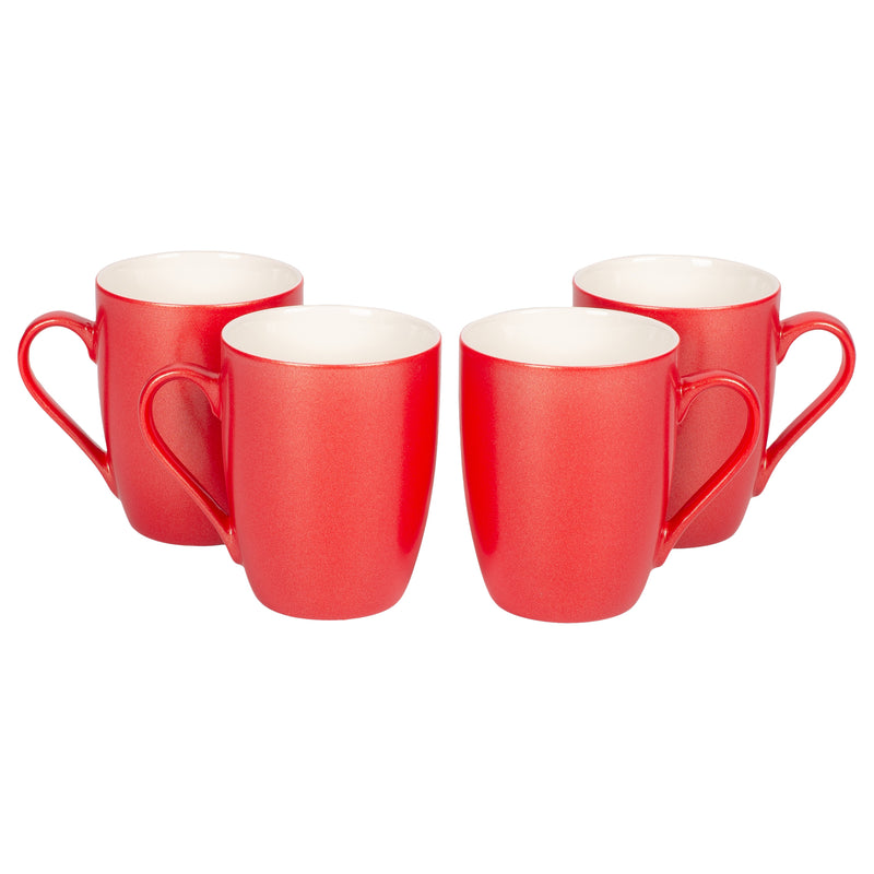 Crimson Red Glossy Finish 10 Oz. New Bone China Coffee Cup Mugs Set of 4