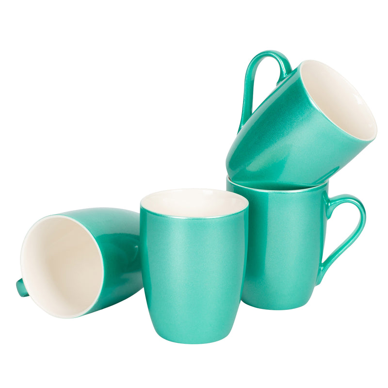 Seafoam Teal Green Metallic Finish 10 Oz. New Bone China Coffee Cup Mug Set of 4