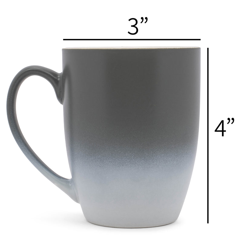 Grey White Two Toned Ombre Matte 10 ounce Ceramic Stoneware Coffee Cup Mugs Set of 4