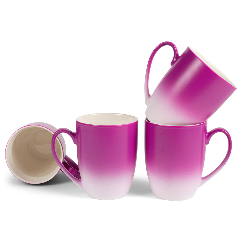 Magenta White Two Toned Ombre Matte 10 ounce Ceramic Stoneware Coffee Cup Mug Set 4