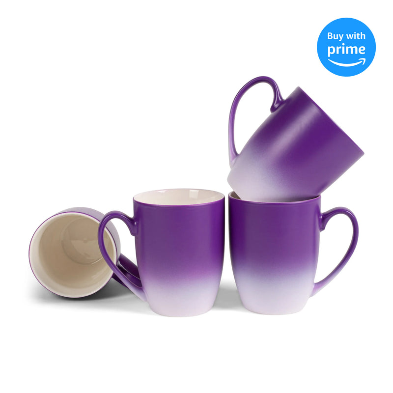 Purple White Two Toned Ombre Matte 10 ounce Ceramic Stoneware Coffee Cup Mug Set 4