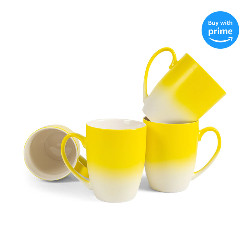 Yellow White Two Toned Ombre Matte 10 ounce Ceramic Stoneware Coffee Cup Mug Set 4