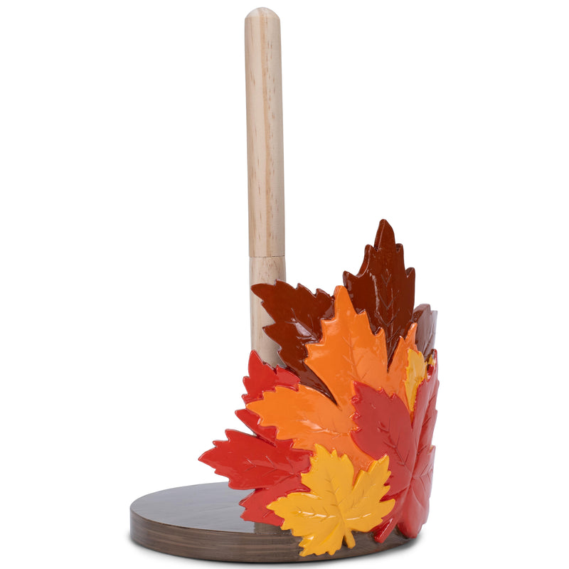 Elanze Designs Fall Leaves 12 inch Resin and Wood Harvest Paper Towel Holder
