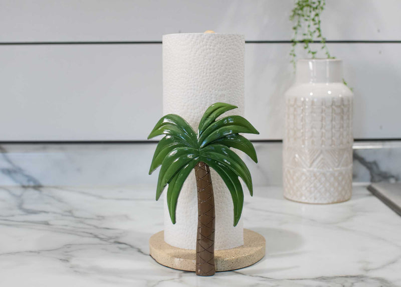 Elanze Designs Palm Tree 12 inch Resin and Wood Paper Towel Holder