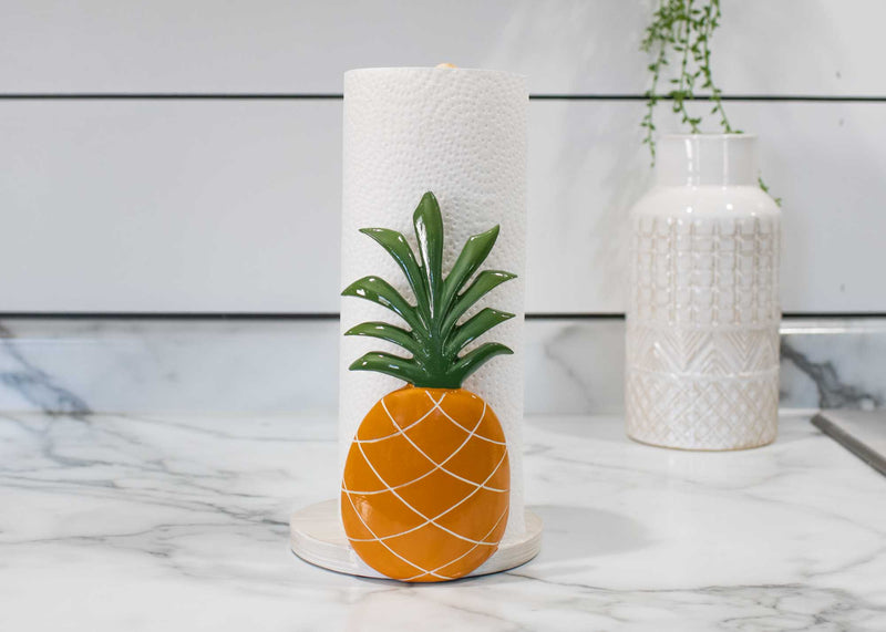 Elanze Designs Tropical Pineapple 12 inch Resin and Wood Paper Towel Holder