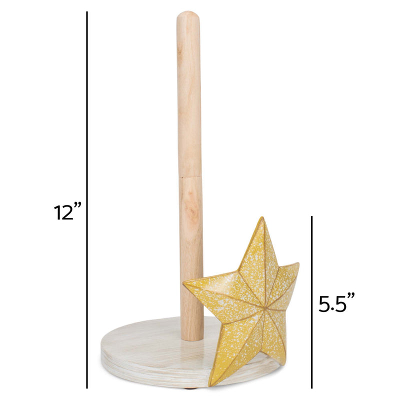Elanze Designs Gold Tone Star 12 inch Resin and Wood Paper Towel Holder