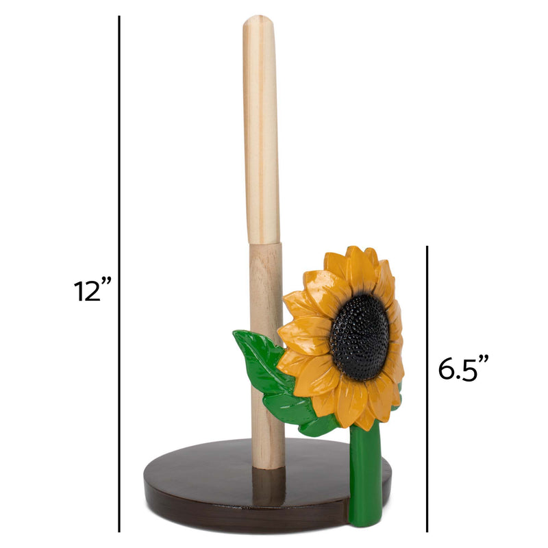 Elanze Designs Yellow Sunflower 12 inch Resin and Wood Paper Towel Holder