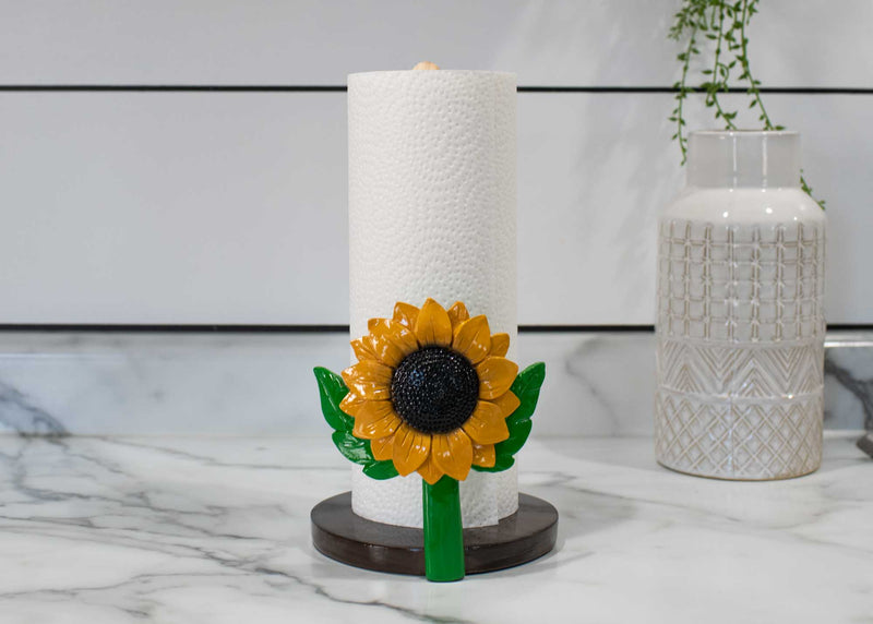 Elanze Designs Yellow Sunflower 12 inch Resin and Wood Paper Towel Holder