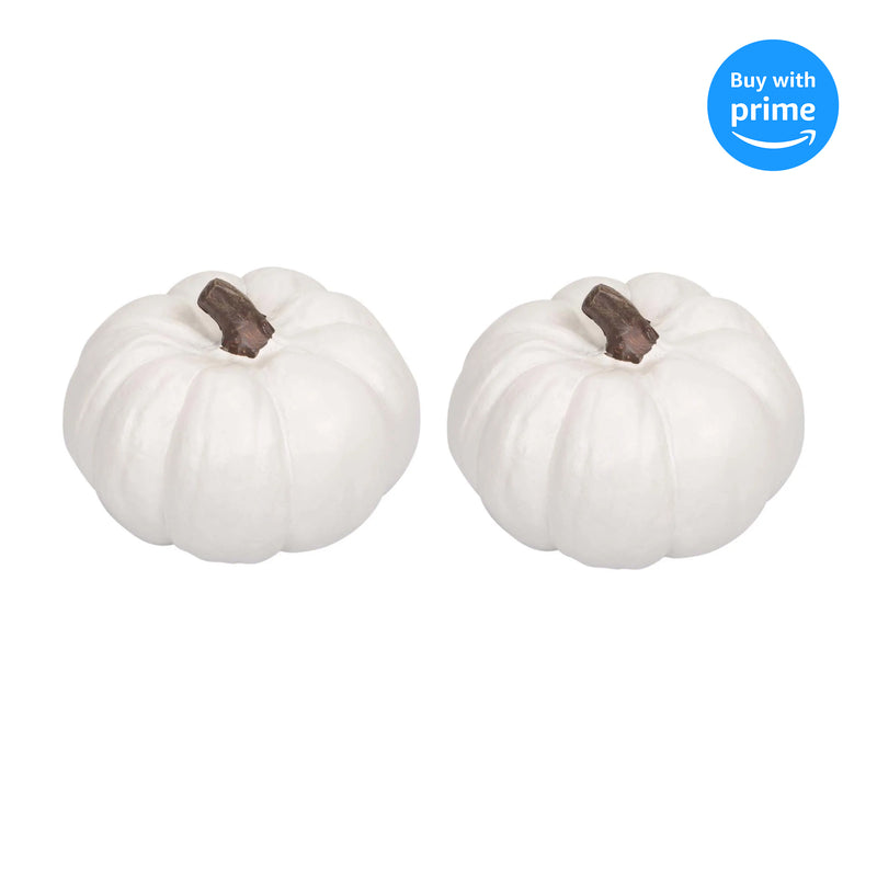 Classic White 6 inch Resin Harvest Decorative Pumpkins Pack of 2