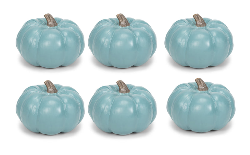 Teal Blue 6 inch Resin Harvest Decorative Pumpkins Pack of 6