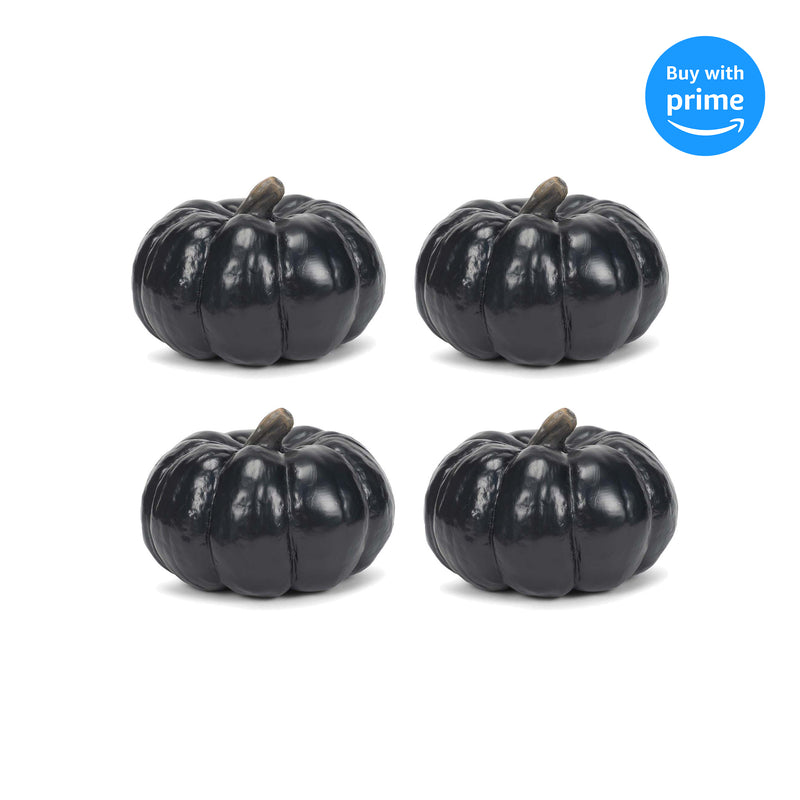 Midnight Black 6 inch Resin Harvest Decorative Pumpkins Pack of 4