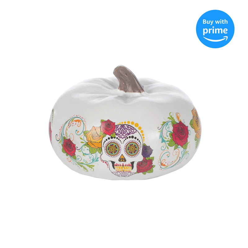 Floral 6 inch Resin Day of the Dead Decorative Pumpkin