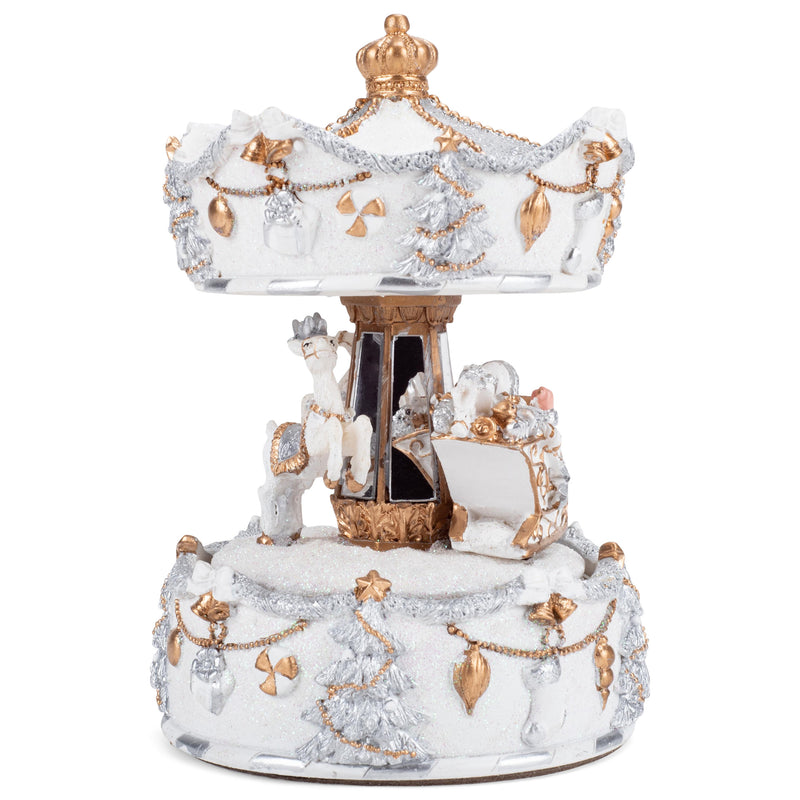 Elanze Designs Gilded Gold White Reindeer Musical Carousel Plays We Wish You A Merry Christmas