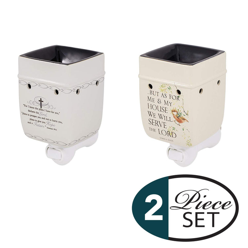 2 Pc Set for I Know The Plans, As for Me and My House Ceramic Plug-in Tart Oil Wax Warmers