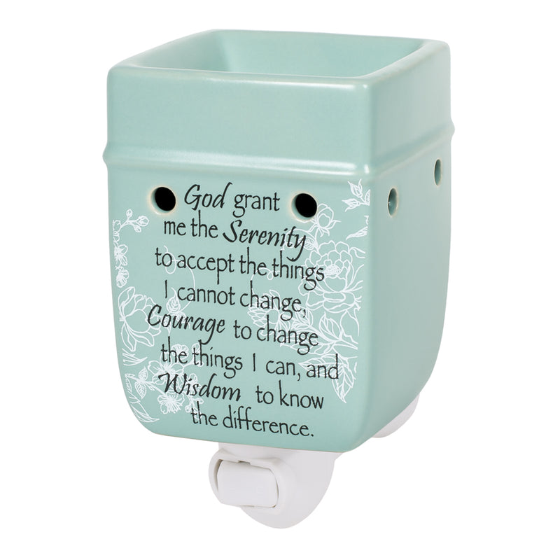 Serenity Prayer Teal White Floral Design Stoneware Electric Plug-in Outlet Wax and Oil Warmer