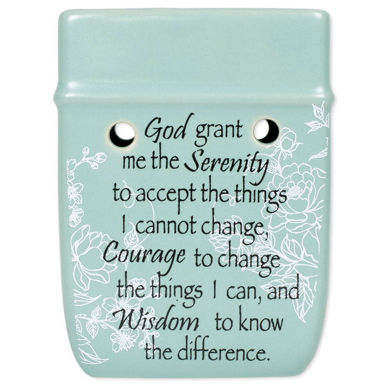 Serenity Prayer Teal White Floral Design Stoneware Electric Plug-in Outlet Wax and Oil Warmer