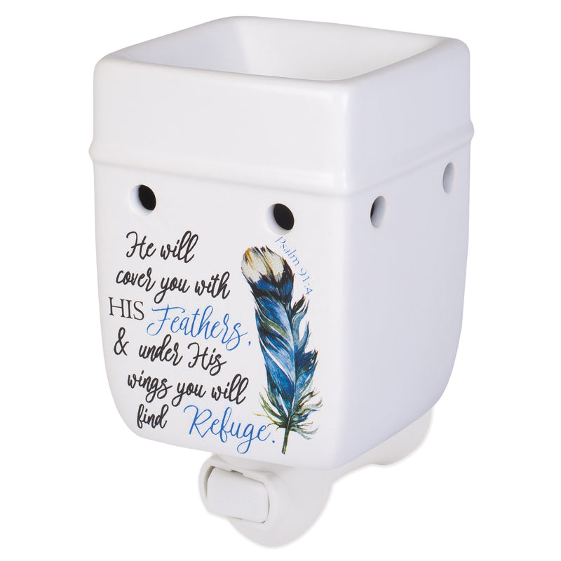 Refuge Under His Wings Feathers White Ceramic Stone Plug-in Warmer