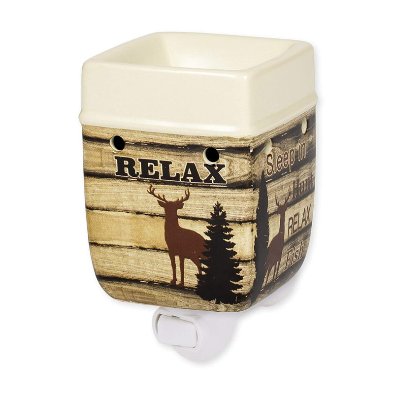 Cabin Rules Rustic Wood Outdoor Design Cream Ceramic Stone Plug-In Warmer