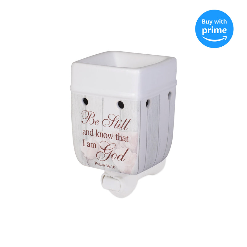 Be Still and Know Distressed Wood Design White Ceramic Stone Plug-in Warmer