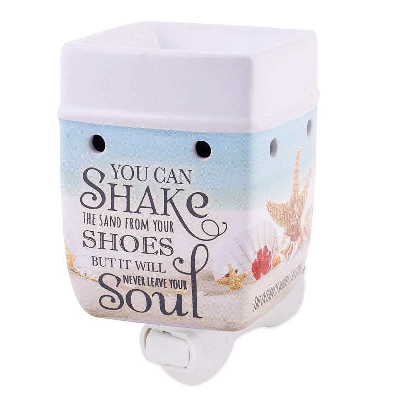 Plug in wax warmer with message "You can shake the sand..."