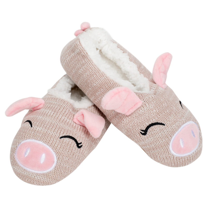 Pink Pig Womens Animal Cozy Indoor Plush Lined Non Slip Fuzzy Soft Slipper - Small