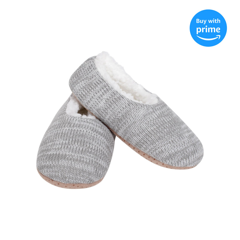 Simple Knit Womens Plush Lined Cozy Non Slip Indoor Soft Slipper - Grey, Large