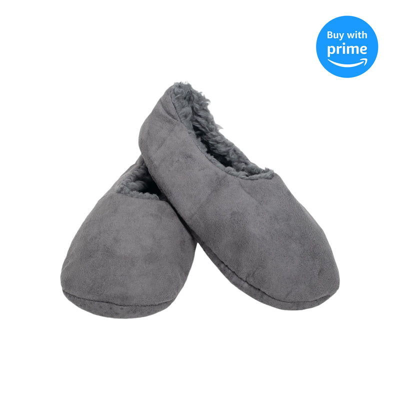 Grey Solid Tone Mens Plush Lined Cozy Non Slip Indoor Soft Slippers - Large