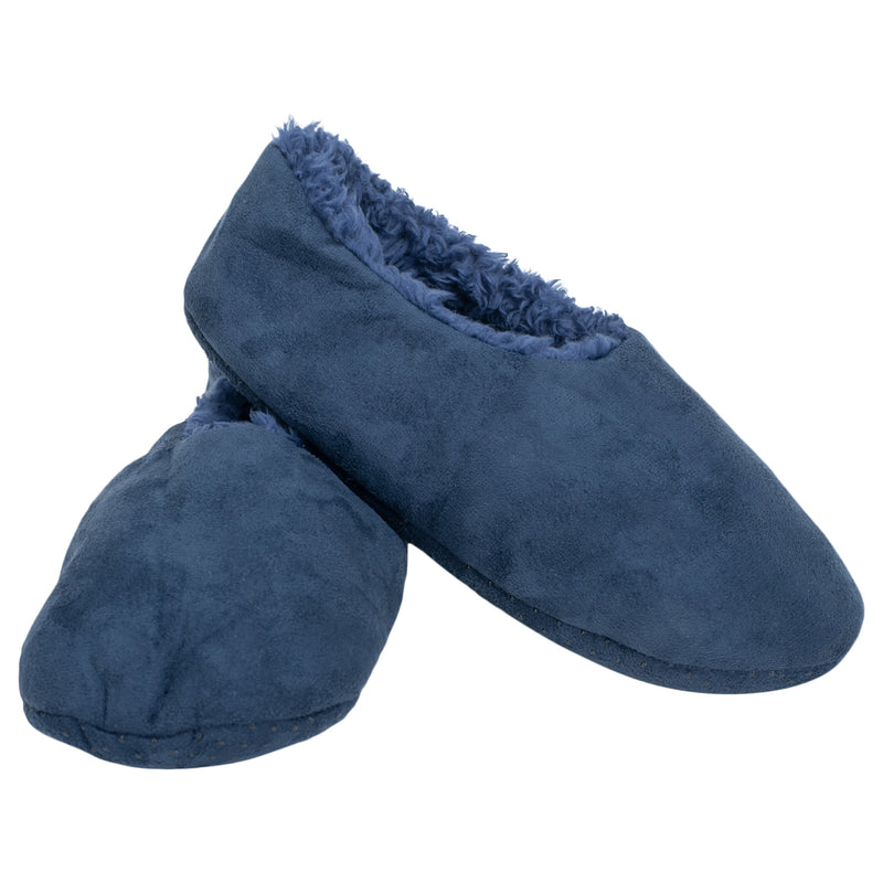 Navy Solid Tone Mens Plush Lined Cozy Non Slip Indoor Soft Slippers - Small