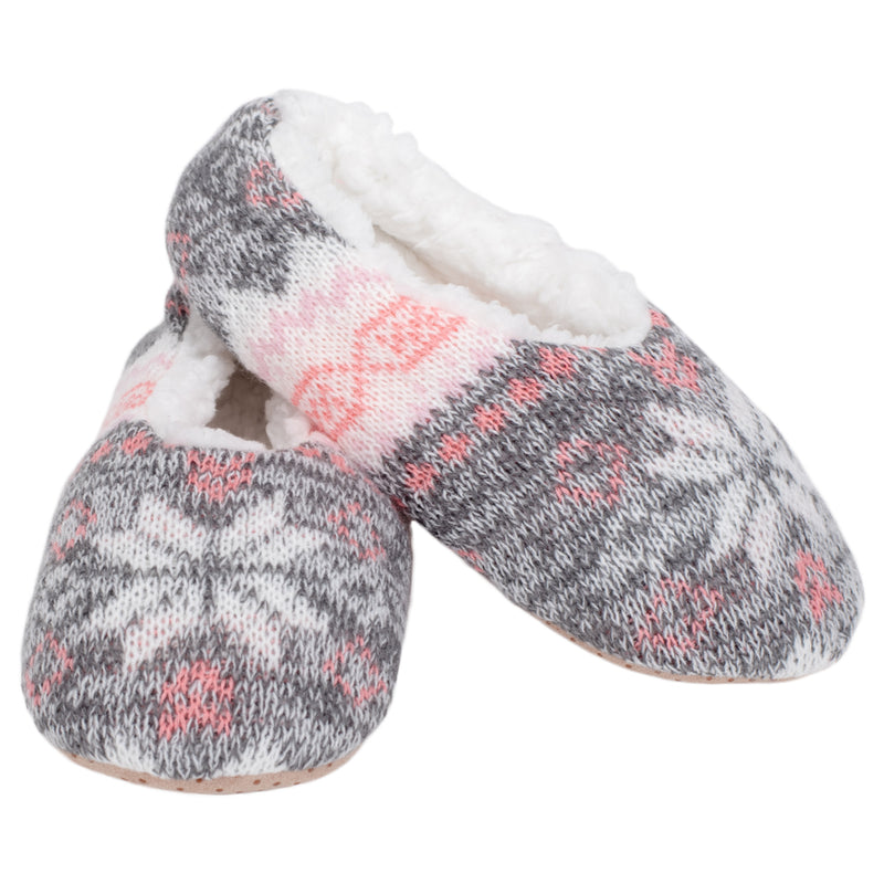 Pink Grey Nordic Snow Womens Plush Lined Cozy Non Slip Indoor Soft Slippers - Small