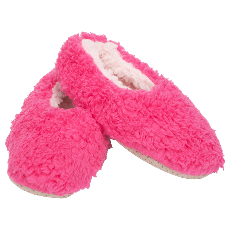 Hot Pink Two Tone Womens Plush Lined Cozy Non Slip Indoor Soft Slippers - Small