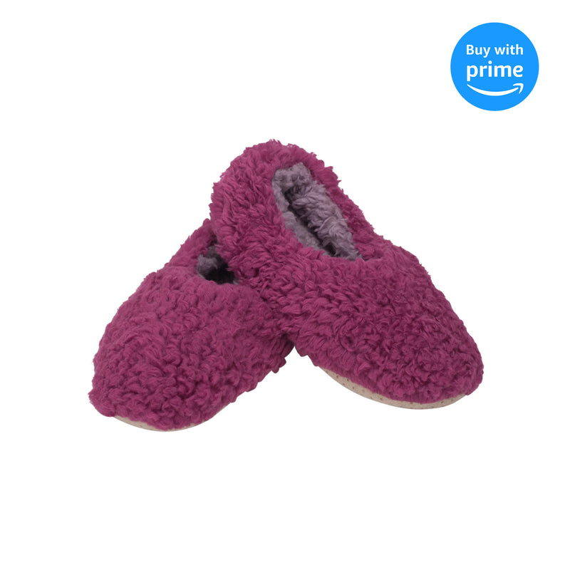 Deep Purple Two Tone Womens Plush Lined Cozy Non Slip Indoor Soft Slippers - Small