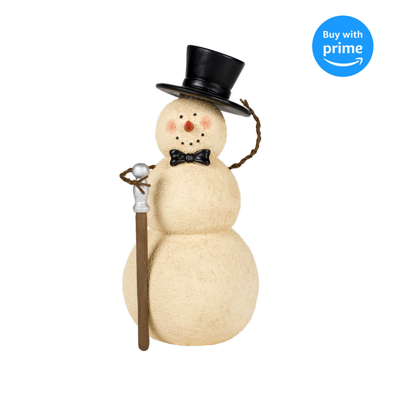 Snowman With Cane Winter White 8 inch Resin Stone Christmas Holiday Figurine