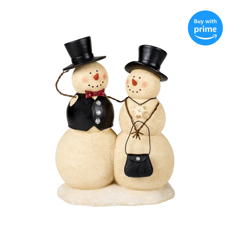 Couple Snowman Winter White 10 inch Resin Stone Christmas Holiday Figurine