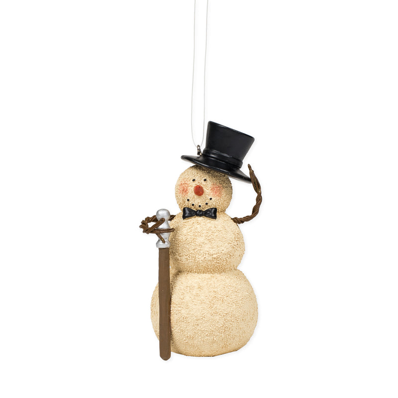 Snowman With Cane Winter White 4 inch Resin Stone Christmas Figurine Ornament