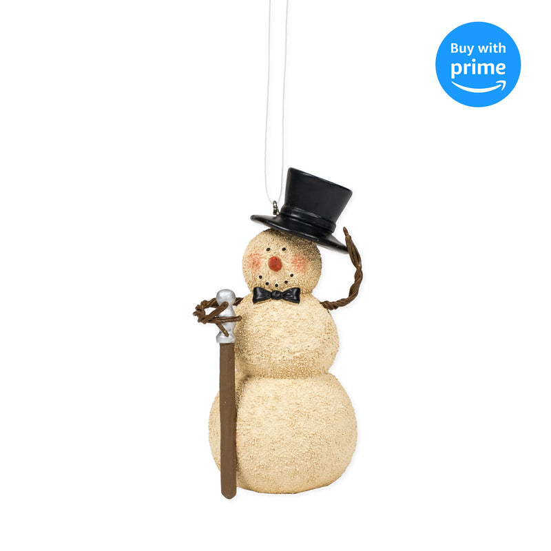 Snowman With Cane Winter White 4 inch Resin Stone Christmas Figurine Ornament