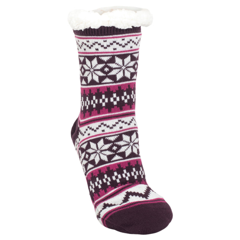 Womens purple nordic sherpa slipper socks,