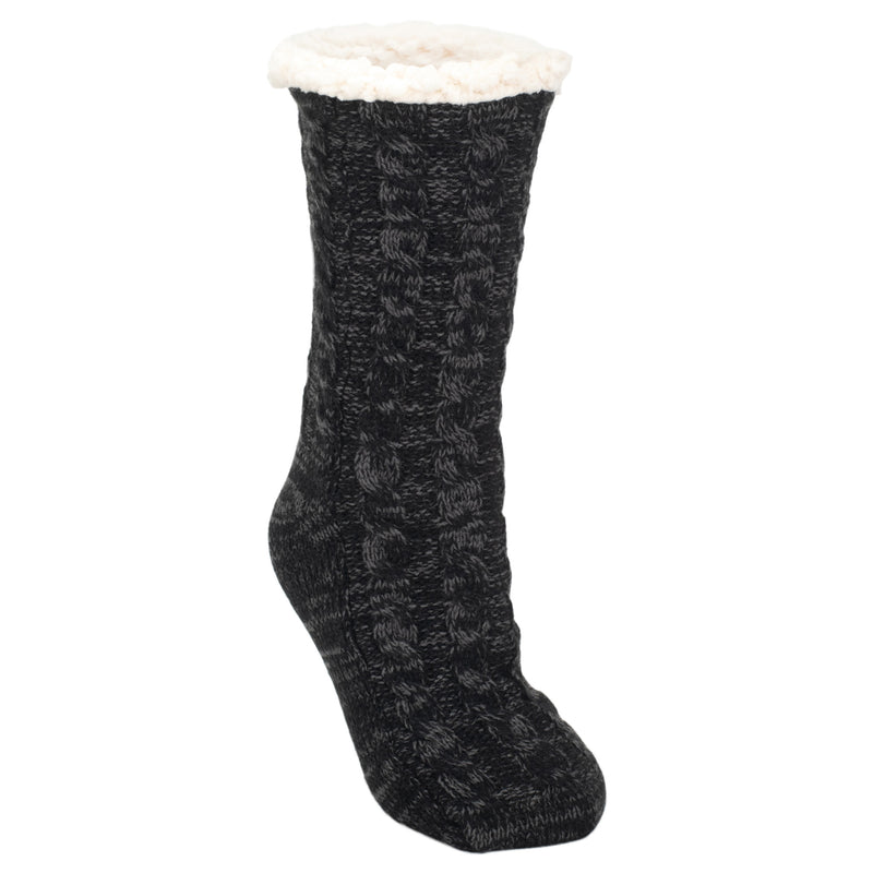 Womens knit black lined slipper socks