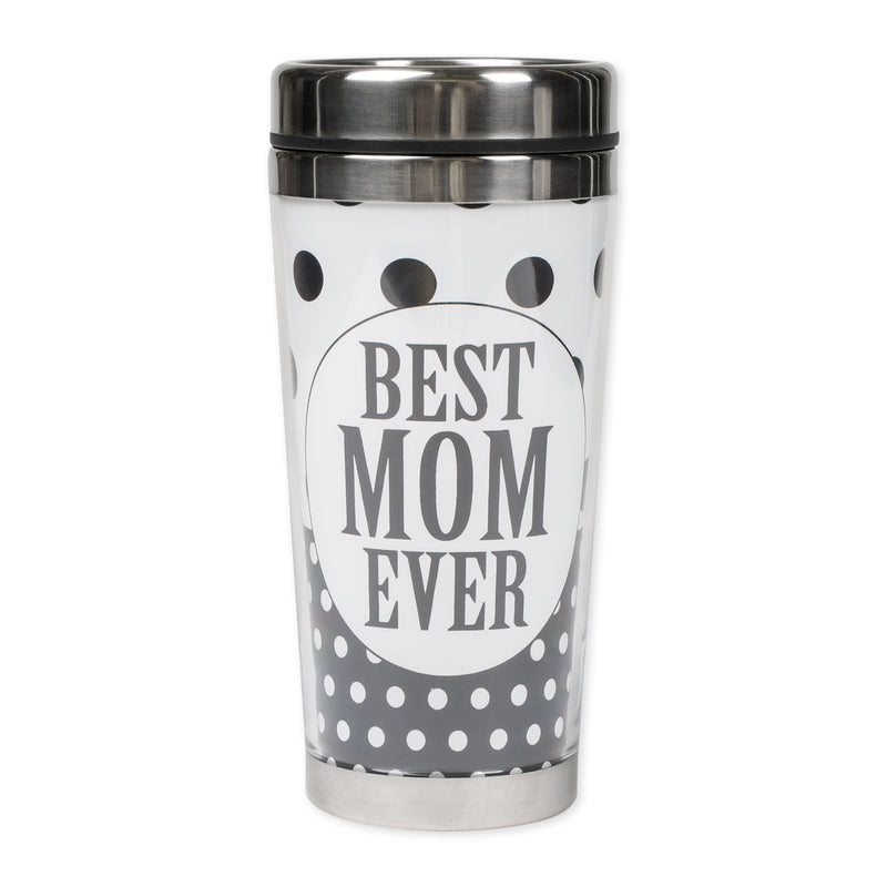 Best Mom Ever Black White Polka Dot 16 Ounce Stainless Steel Travel Tumbler Mug