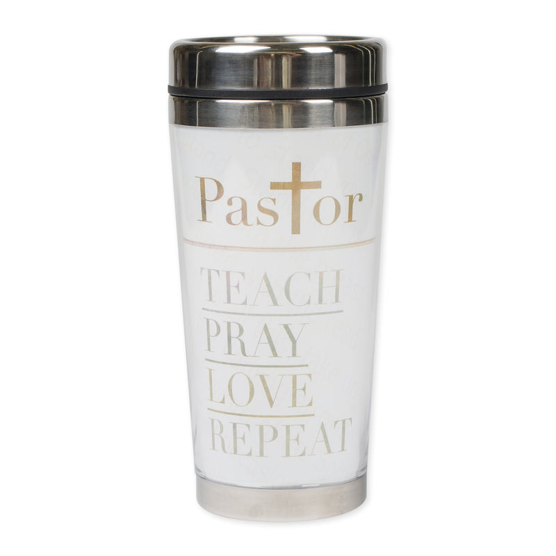 Pastor Teach Pray Love Repeat 16 Ounce Stainless Steel Travel Tumbler Mug