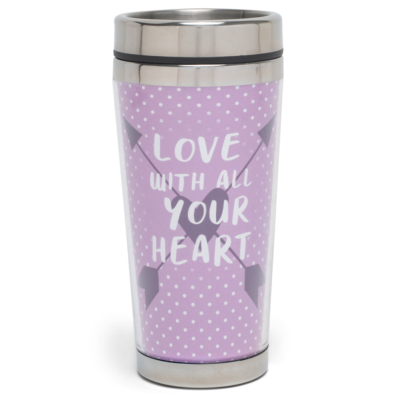 With All Your Heart Lavender and White 16 Ounces Stainless Steel Travel Tumbler